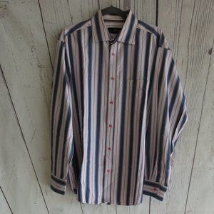 Bugatchi Uomo Multi Color Textured Stripe Button Down Long Sleeve Shirt - Large